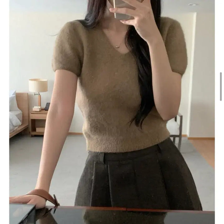 [BUNJANG] Gray Angora Short-Sleeve Knit / 회색 앙고라 반팔니트