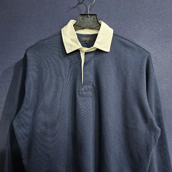 [BUNJANG] Melange Master Navy Long Sleeve Shirt / 멜란지마스터 네이비컬러 남성 세미오버핏 95 카라 긴팔티셔츠