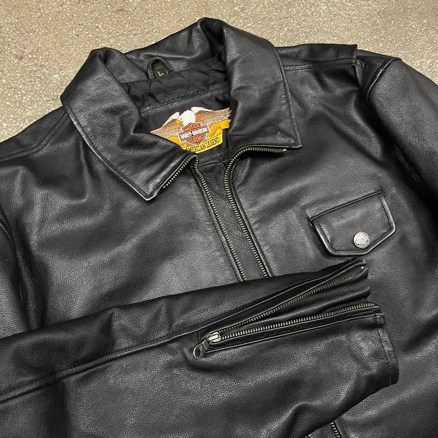 [BUNJANG] Harley-Davidson Flame Leather Jacket (Size 105-110) / 할리데이비슨 플레임 레더 자켓 (105-110)