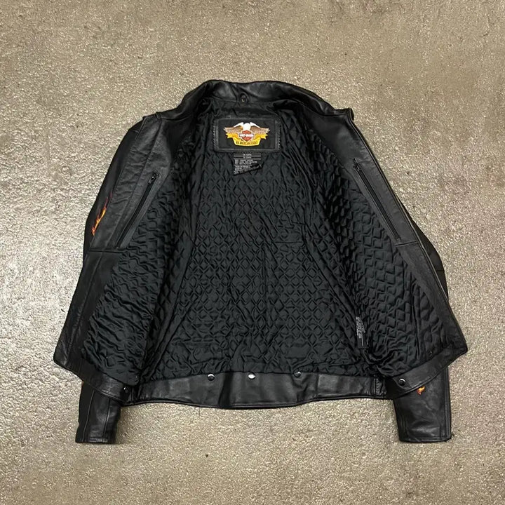 [BUNJANG] Harley-Davidson Flame Leather Jacket (Size 105-110) / 할리데이비슨 플레임 레더 자켓 (105-110)