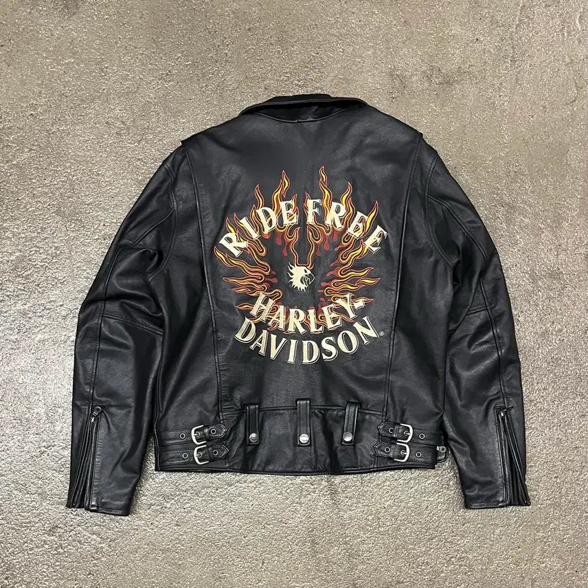 [BUNJANG] Harley-Davidson Flame Leather Jacket (Size 105-110) / 할리데이비슨 플레임 레더 자켓 (105-110)
