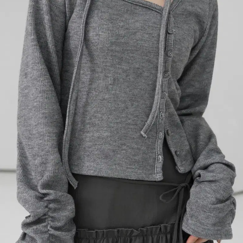 [BUNJANG] Binary One Kurin Gray Shring Cardigan / 바이너리원 쿠린 언발 셔링 가디건 그레이