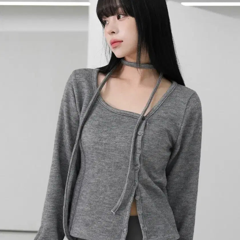 [BUNJANG] Binary One Kurin Gray Shring Cardigan / 바이너리원 쿠린 언발 셔링 가디건 그레이