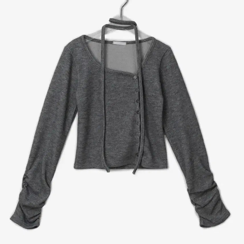 [BUNJANG] Binary One Kurin Gray Shring Cardigan / 바이너리원 쿠린 언발 셔링 가디건 그레이