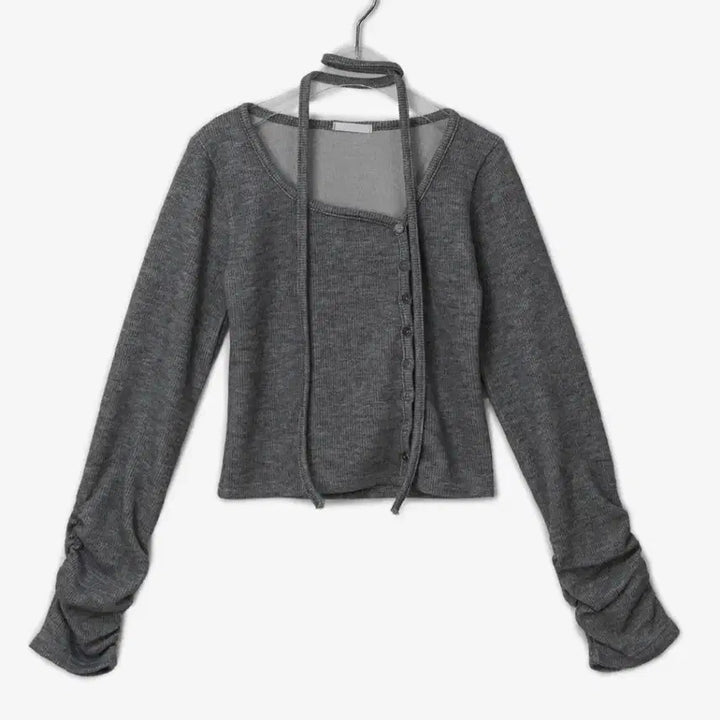 [BUNJANG] Binary One Kurin Gray Shring Cardigan / 바이너리원 쿠린 언발 셔링 가디건 그레이