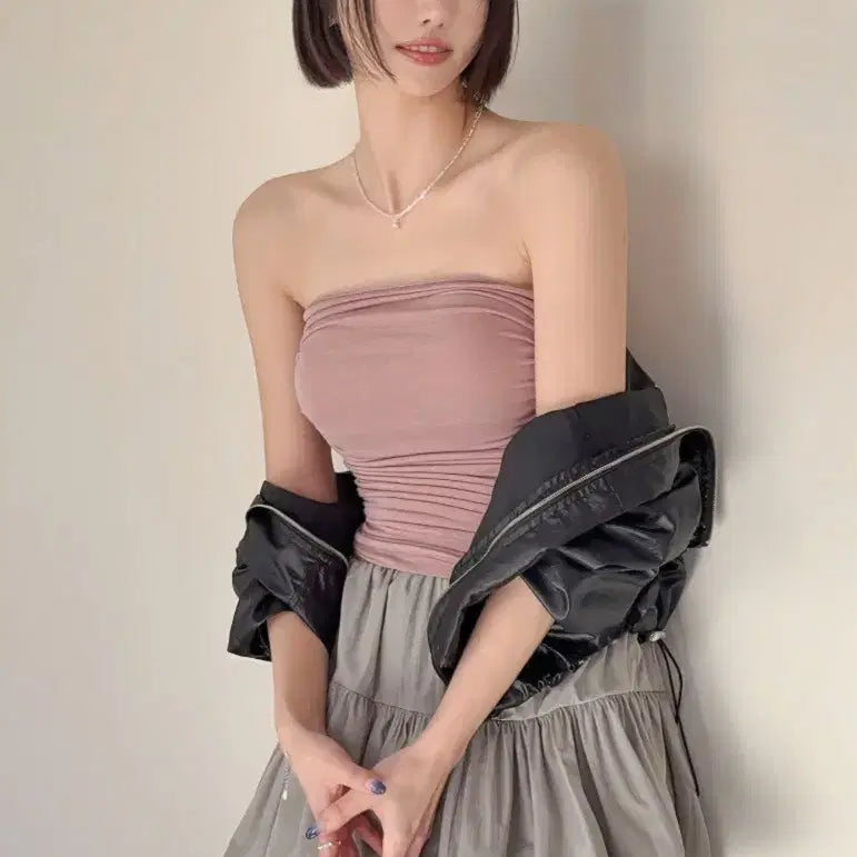 [BUNJANG] Fackthenald Natural Shirring Bustier / 팩더널드 네추럴 셔링 뷔스티에 (올리브, 핑크)