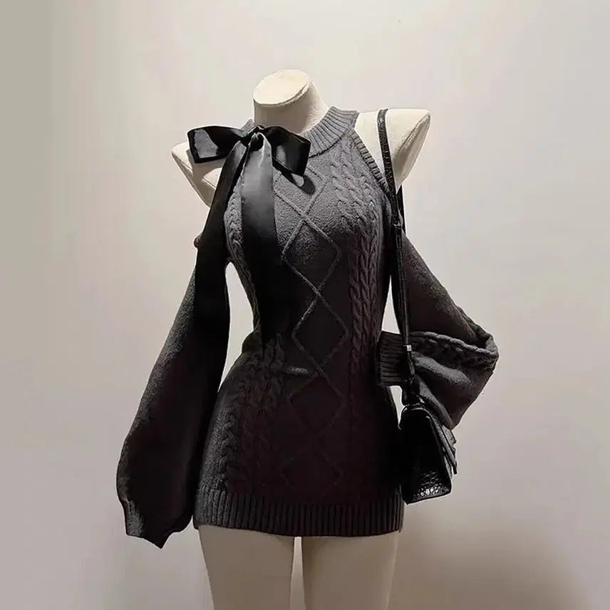 [BUNJANG] Ribbon Cable Top Dress / 스나계 리본 케이블 원피스 탑(화이트,그레이)