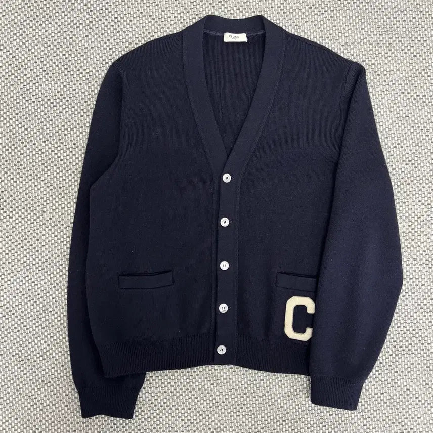 [BUNJANG] Celine Wool College Cardigan (XL, Navy) / [XL]셀린느 울 컬리지 가디건