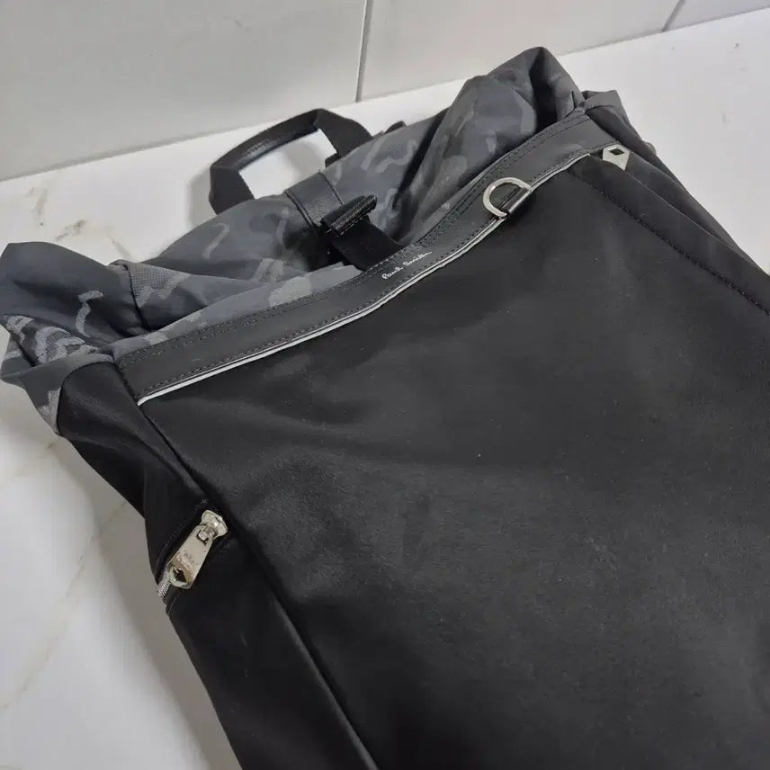 [BUNJANG] Paul Smith Black Roll Top Camo Backpack / (정품) 폴스미스 블랙 롤탑 카모 백팩