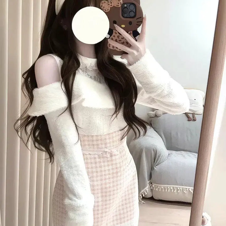 [BUNJANG] SNSD Tweed Pink Mini Dress / 스나계 트위드 핑크 미니 원피스 양산형 지뢰계