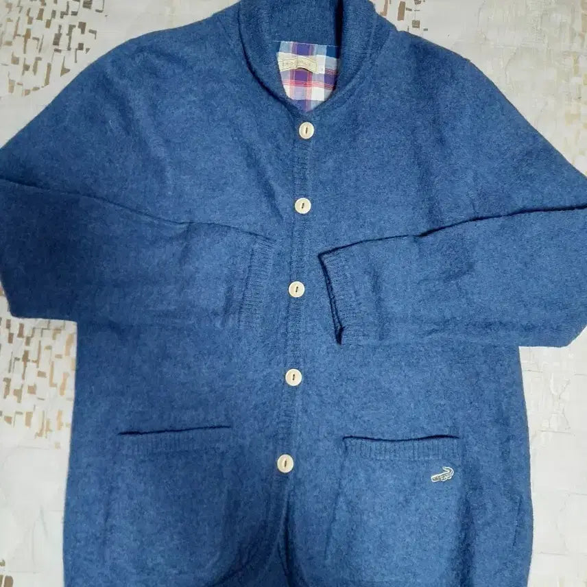 [BUNJANG] Crocodile Blue Wool Knit Cardigan L / 크로커다일 블루 니트 울100% 가디건 L