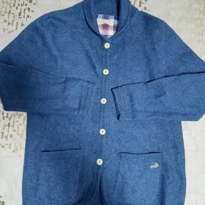 [BUNJANG] Crocodile Blue Wool Knit Cardigan L / 크로커다일 블루 니트 울100% 가디건 L