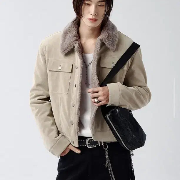 [BUNJANG] Allens Velour Fur Trucker Jacket (Beige, Size 2) / (새상품) 알렌느 벨루어 퍼 트러커 자켓/ 베이지, 2사이즈