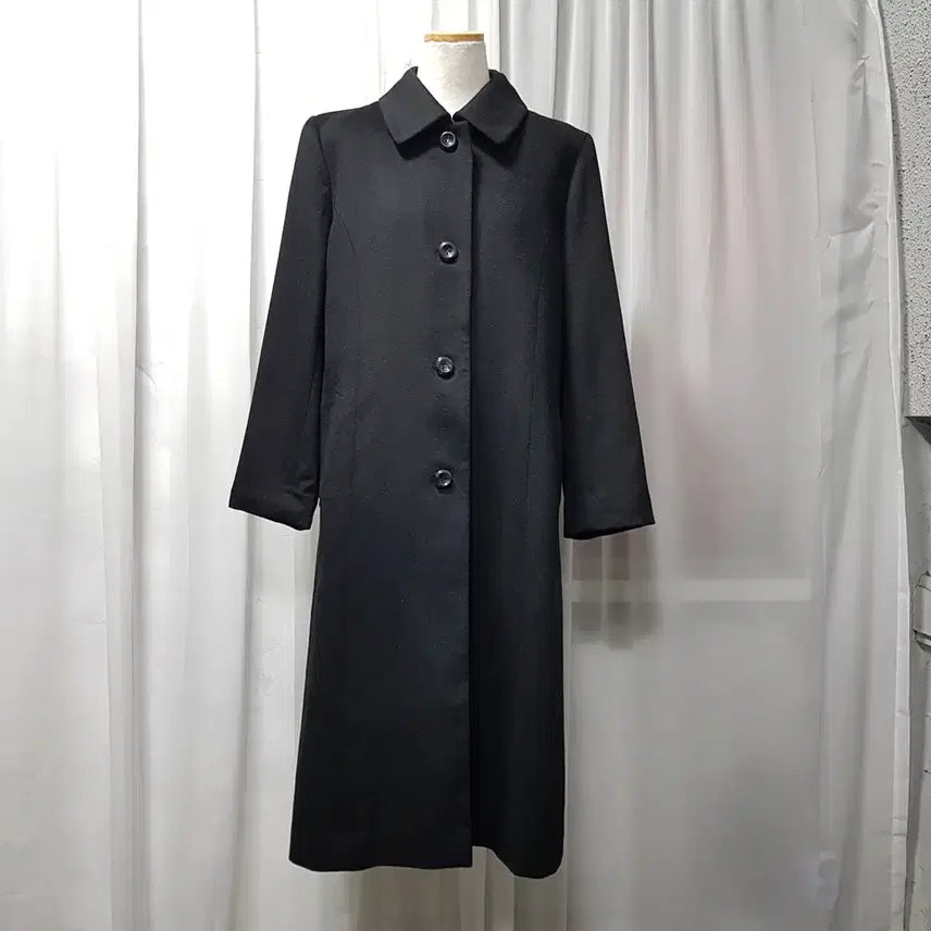 [BUNJANG] Cashmere Wool Long Coat / 빈티지 검정 캐시미어100 럭셔리 울 모직 싱글 롱 코트 여L C1270