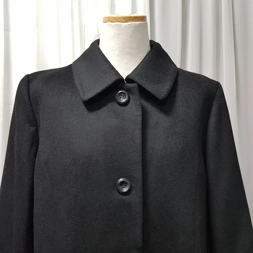 [BUNJANG] Cashmere Wool Long Coat / 빈티지 검정 캐시미어100 럭셔리 울 모직 싱글 롱 코트 여L C1270