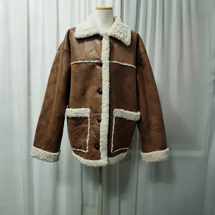 [BUNJANG] Oversized Sherpa-Lined Jacket (Women's M) / 빈티지 오버핏 박시 양털 긴팔 무스탕 자켓 여M C1277