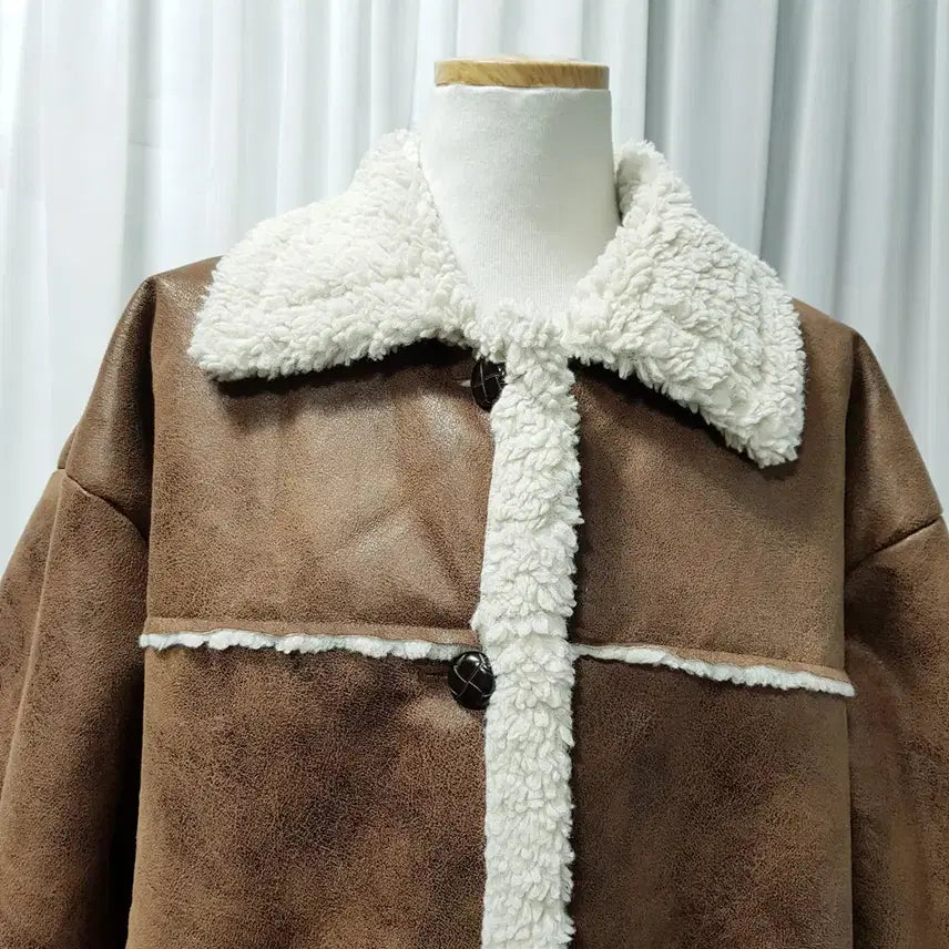 [BUNJANG] Oversized Sherpa-Lined Jacket (Women's M) / 빈티지 오버핏 박시 양털 긴팔 무스탕 자켓 여M C1277