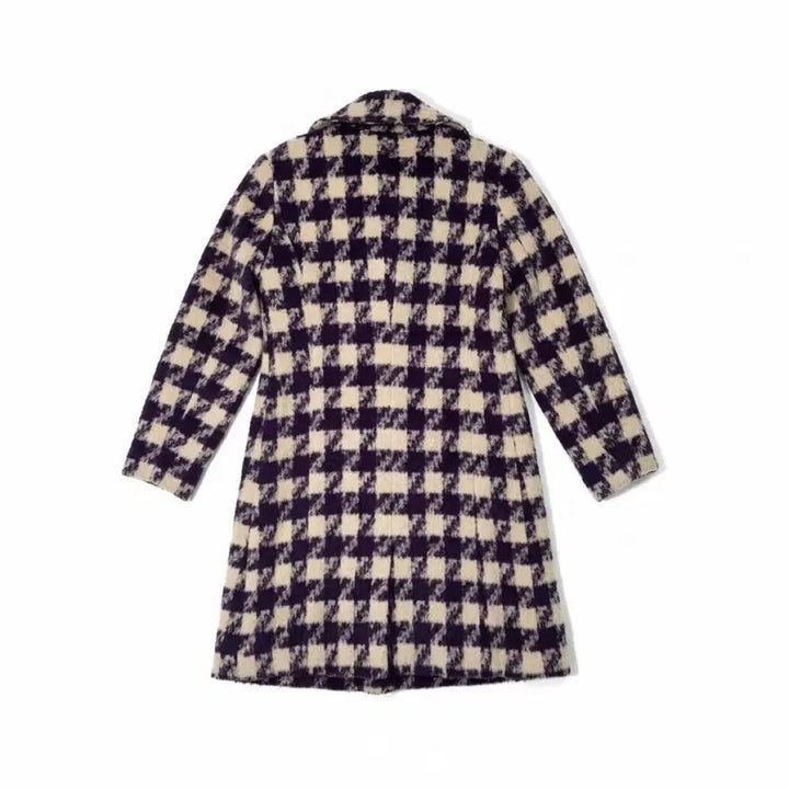 [BUNJANG] Check Pattern Wool Long Coat Purple Ivory / [88-98-165/44~55] 체크 패턴 모직 롱코트 퍼플 아이보리