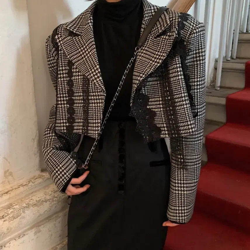 [BUNJANG] seooocookie Houndstooth Lace Jacket (S) / seooocookie 하운드투스 레이스 자켓 s