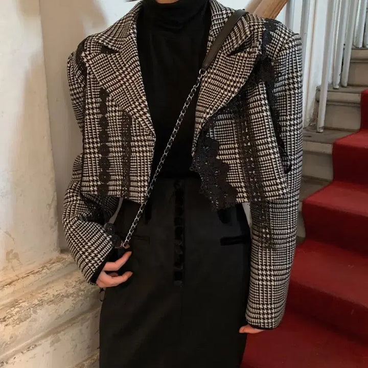 [BUNJANG] seooocookie Houndstooth Lace Jacket (S) / seooocookie 하운드투스 레이스 자켓 s