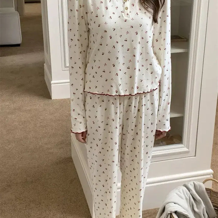 [BUNJANG] Cherry Pattern Long Sleeve Pajama Set / (편안함 최강) 체리 패턴 긴팔 파자마 세트