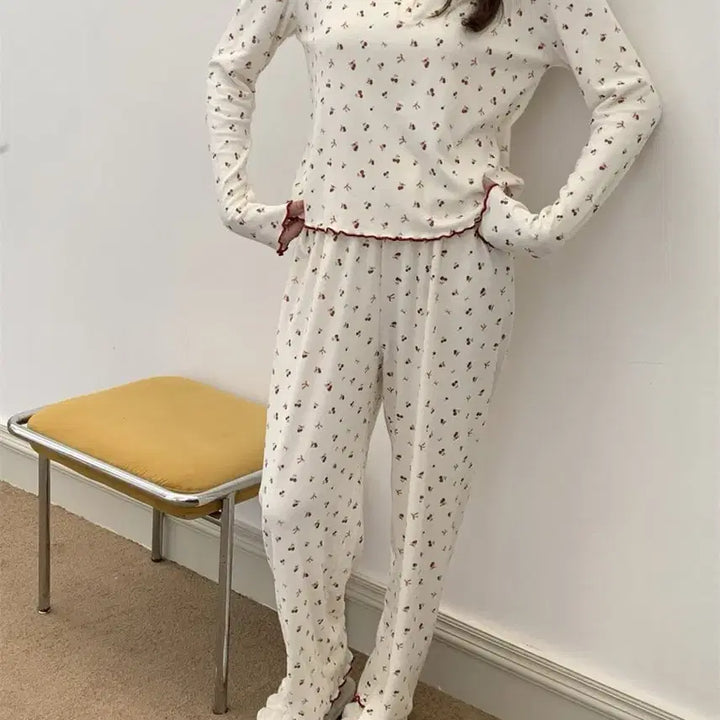 [BUNJANG] Cherry Pattern Long Sleeve Pajama Set / (편안함 최강) 체리 패턴 긴팔 파자마 세트