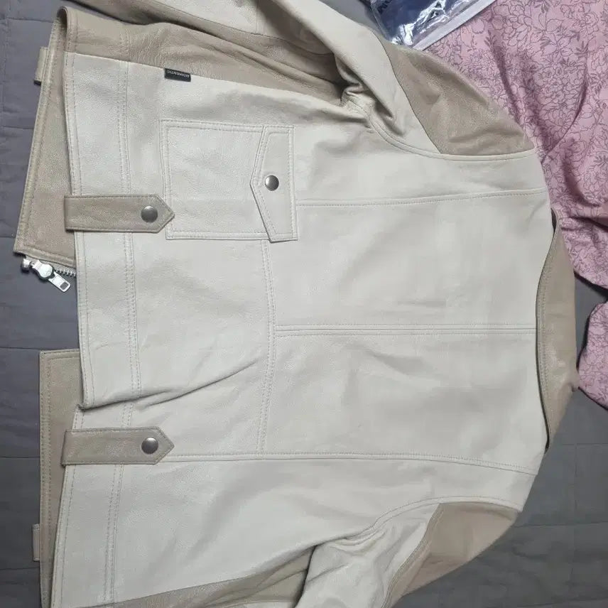[BUNJANG] Romantic Crown Lambskin Double Rider Jacket Beige S / 로맨틱크라운 램스킨 더블 라이더 자켓 베이지 s