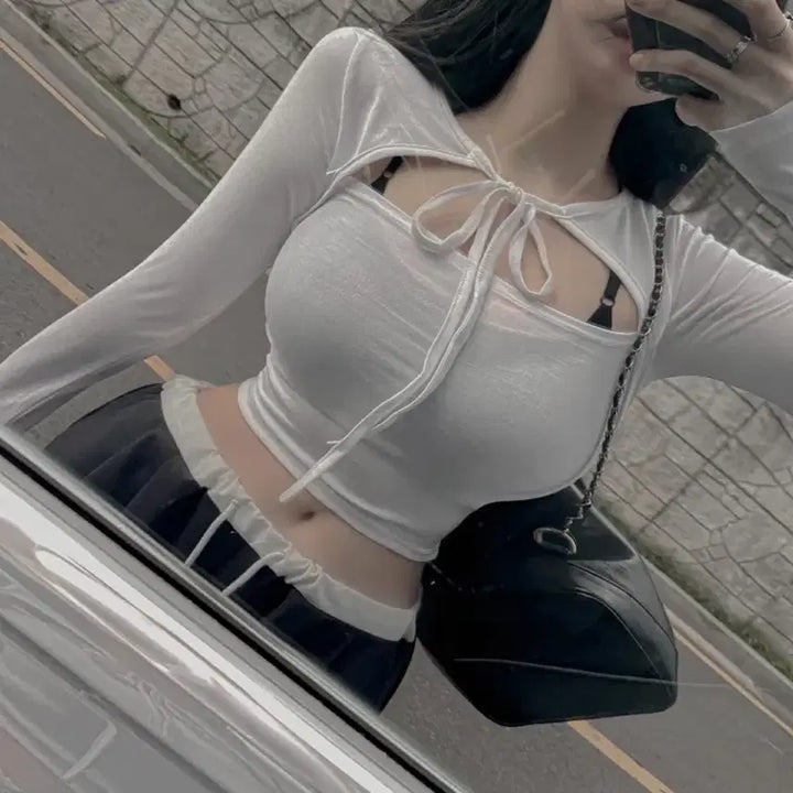 [BUNJANG] Avely Ribbon Bolero Top / 새상품! 에이블리 리본볼레로티
