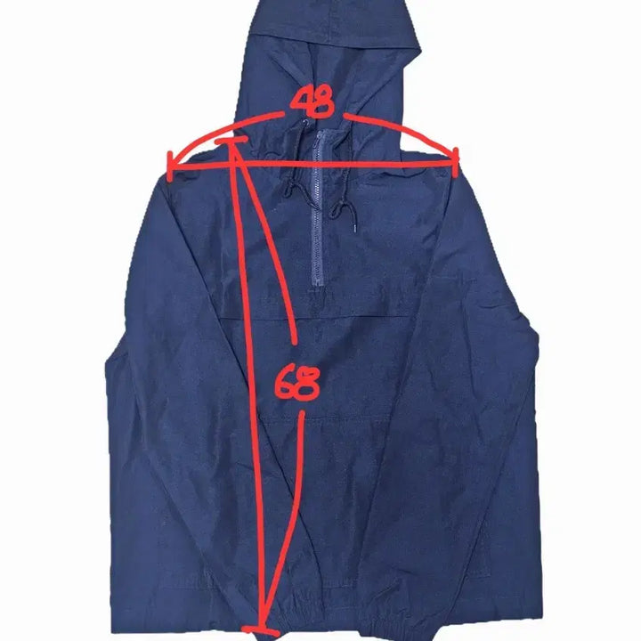 [BUNJANG] Navy Hooded Anorak Half-Zip Windbreaker Jacket / 네이비 후드 아노락 바람막이 반 집업 점퍼