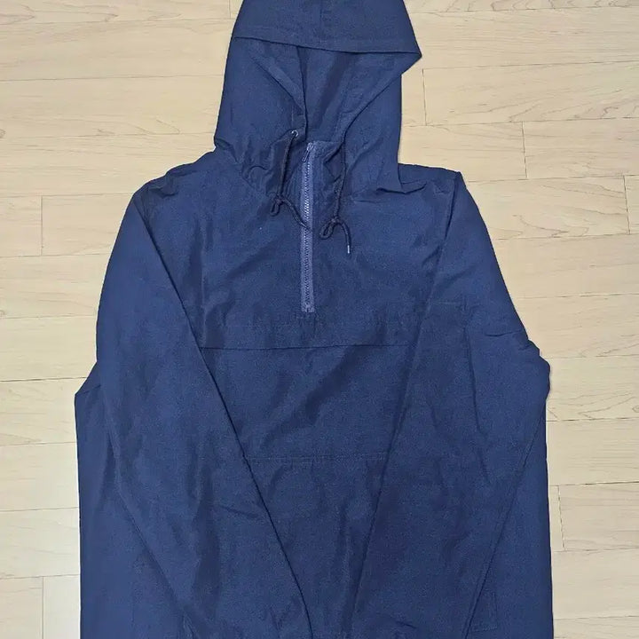 [BUNJANG] Navy Hooded Anorak Half-Zip Windbreaker Jacket / 네이비 후드 아노락 바람막이 반 집업 점퍼