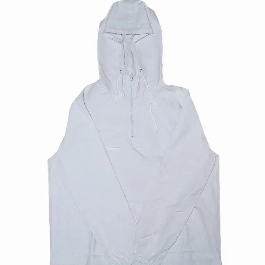 [BUNJANG] White Hooded Anorak Half-Zip Jumper / 화이트 후드 아노락 바람막이 반 집업 점퍼