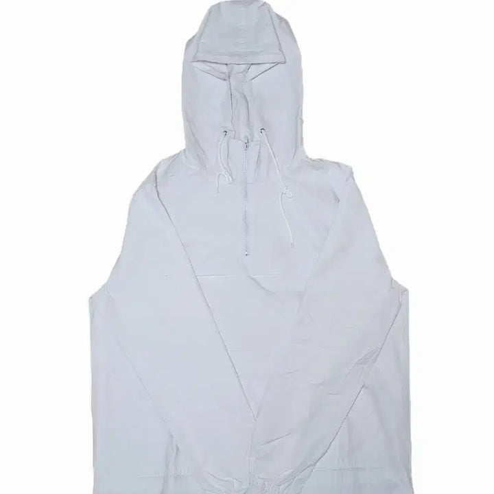 [BUNJANG] White Hooded Anorak Half-Zip Jumper / 화이트 후드 아노락 바람막이 반 집업 점퍼