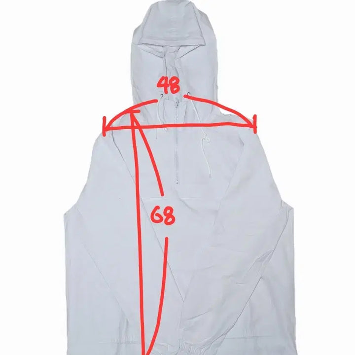 [BUNJANG] White Hooded Anorak Half-Zip Jumper / 화이트 후드 아노락 바람막이 반 집업 점퍼