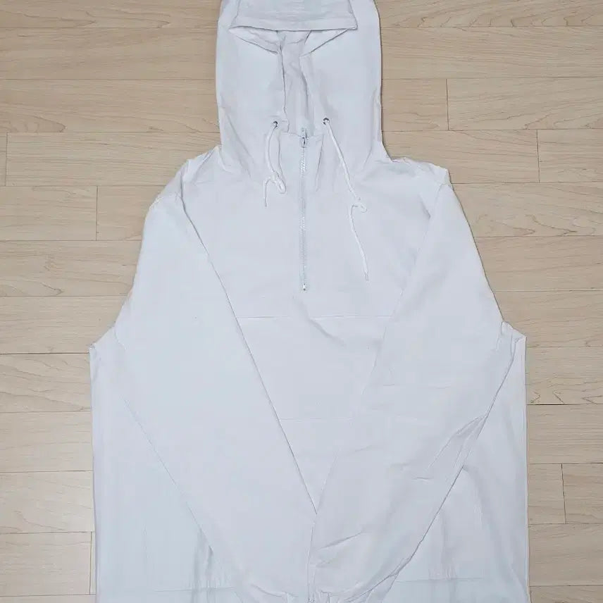 [BUNJANG] White Hooded Anorak Half-Zip Jumper / 화이트 후드 아노락 바람막이 반 집업 점퍼