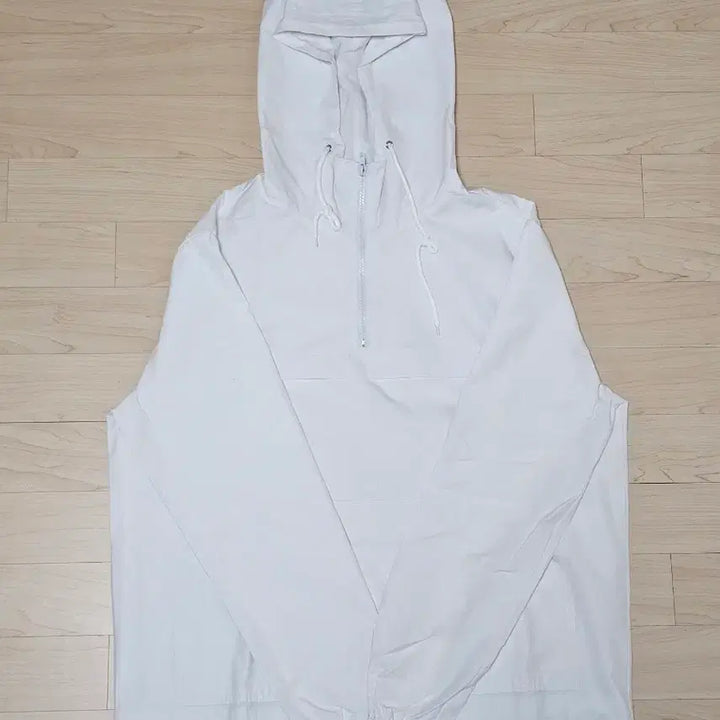 [BUNJANG] White Hooded Anorak Half-Zip Jumper / 화이트 후드 아노락 바람막이 반 집업 점퍼