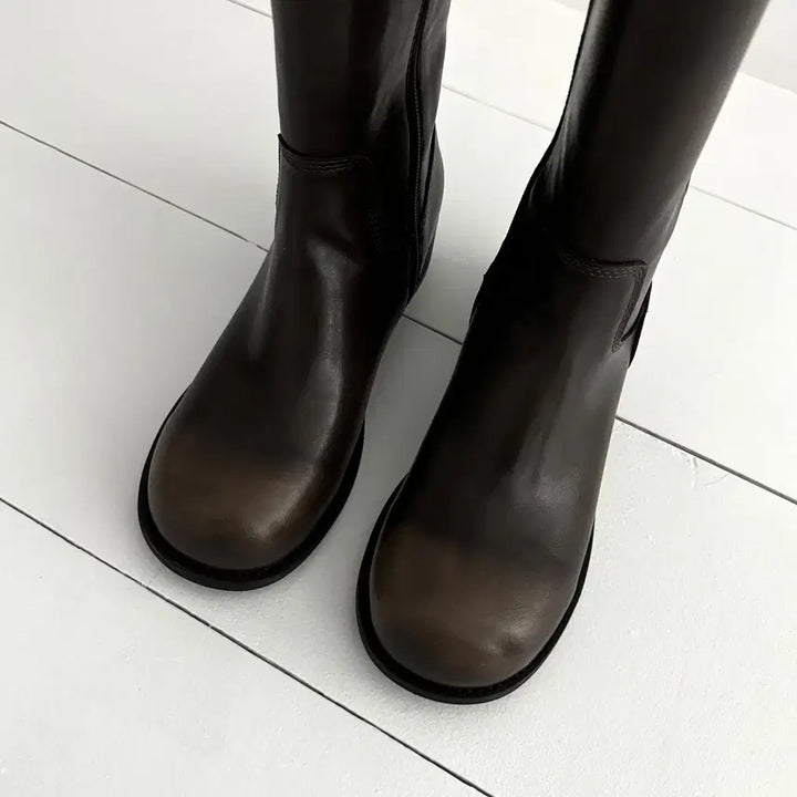 [BUNJANG] Vintage Washed Zipper Half Boots (Brown) / 