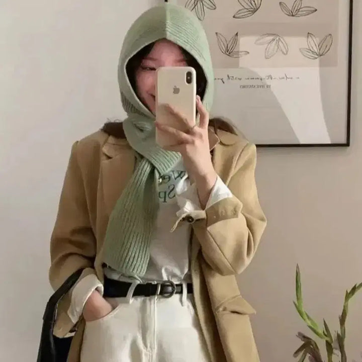 [BUNJANG] Pale Green Knit Two-Way Balaclava / 페일그린(민트) 니트 투웨이 바라클라바