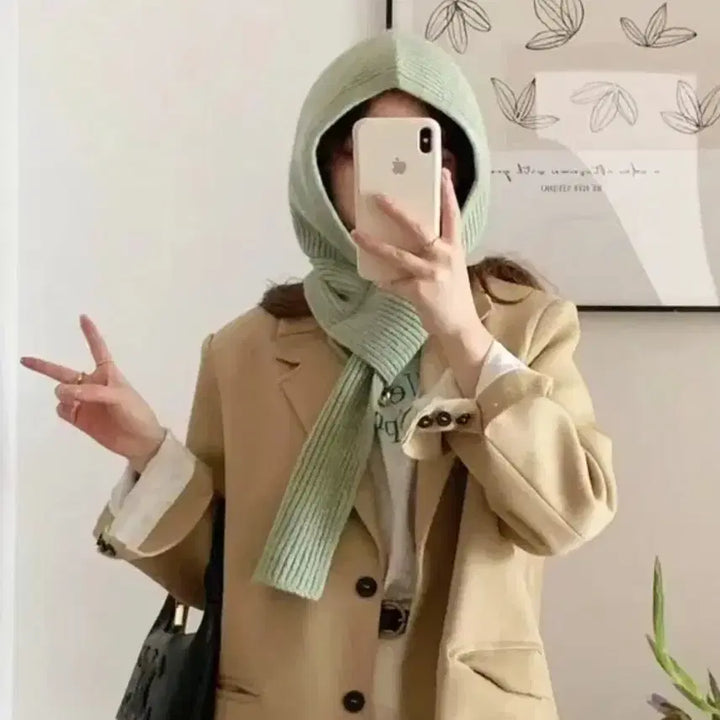 [BUNJANG] Pale Green Knit Two-Way Balaclava / 페일그린(민트) 니트 투웨이 바라클라바