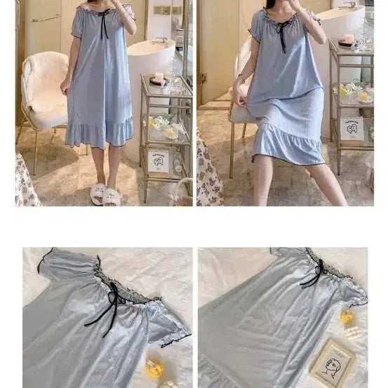 [BUNJANG] Sleepwear Dress / 캡내장 오플숄더 잠옷원피스 새상품
