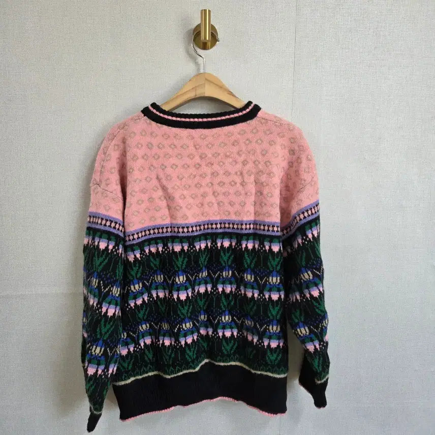 [BUNJANG] Pink Pattern Knit Sweater / 여성 핑크 패턴 니트 스웨터 F사이즈