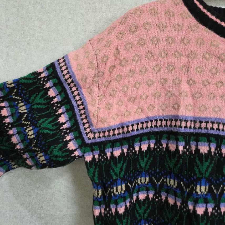 [BUNJANG] Pink Pattern Knit Sweater / 여성 핑크 패턴 니트 스웨터 F사이즈