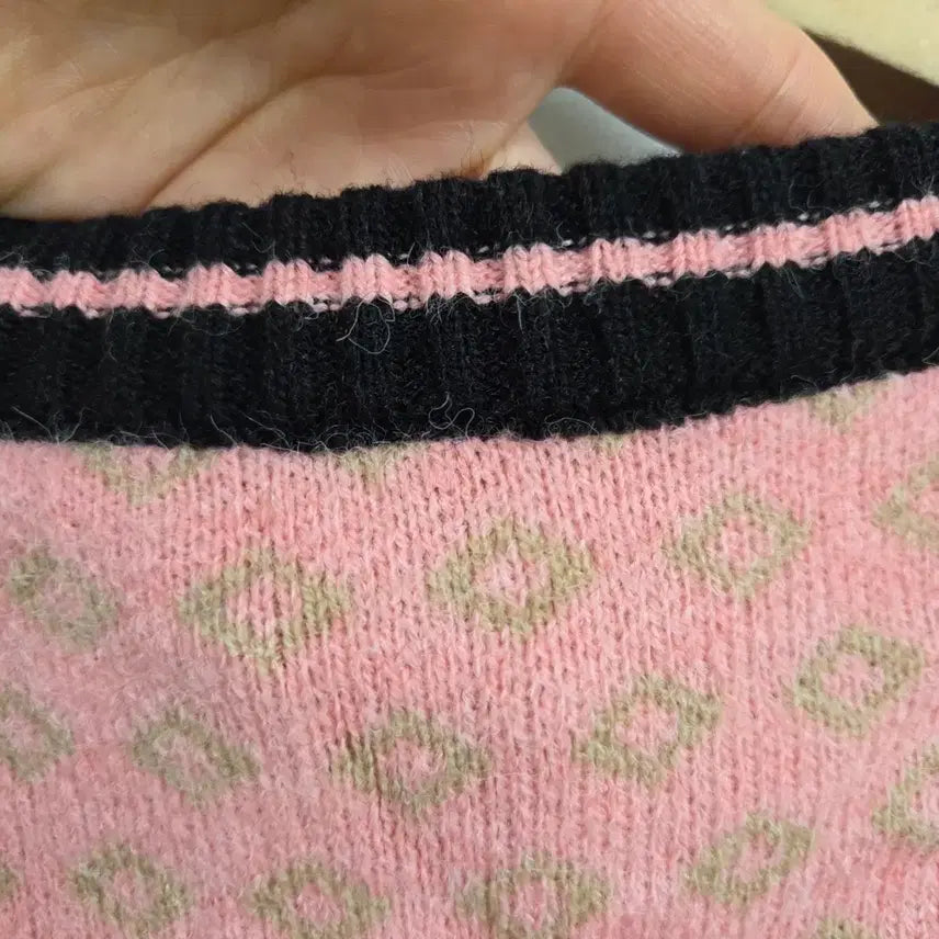 [BUNJANG] Pink Pattern Knit Sweater / 여성 핑크 패턴 니트 스웨터 F사이즈