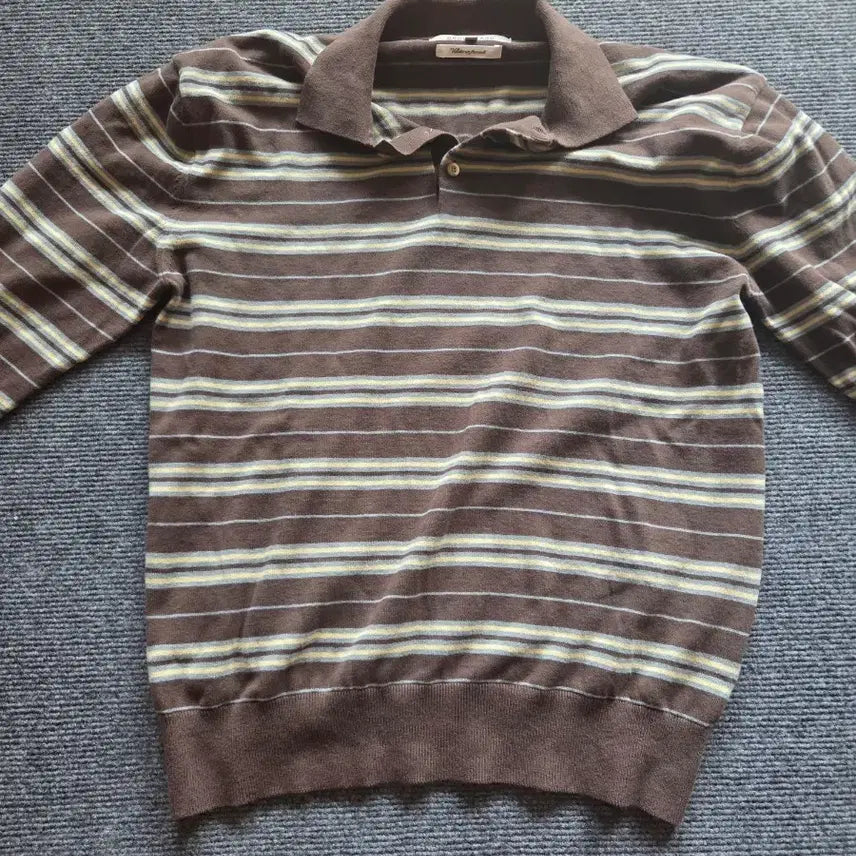 [BUNJANG] Brown Yard Stripe Knit Polo Brown 4 / 브라운야드 스트라이프 니트 피케 브라운 4사이즈