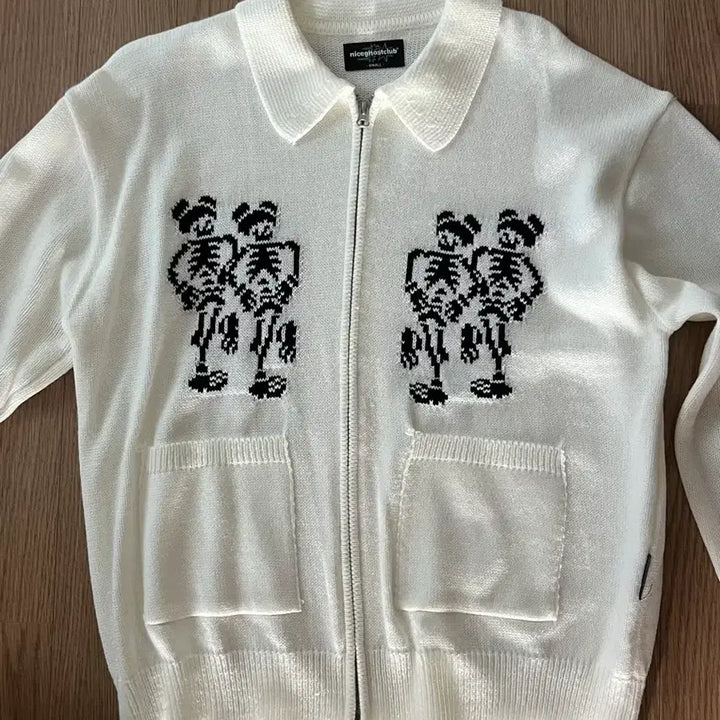 [BUNJANG] Nice Ghost Club Dancing Skeletons Zip Polo Knit_White Zip-up / 나이스고스트클럽 니트집업