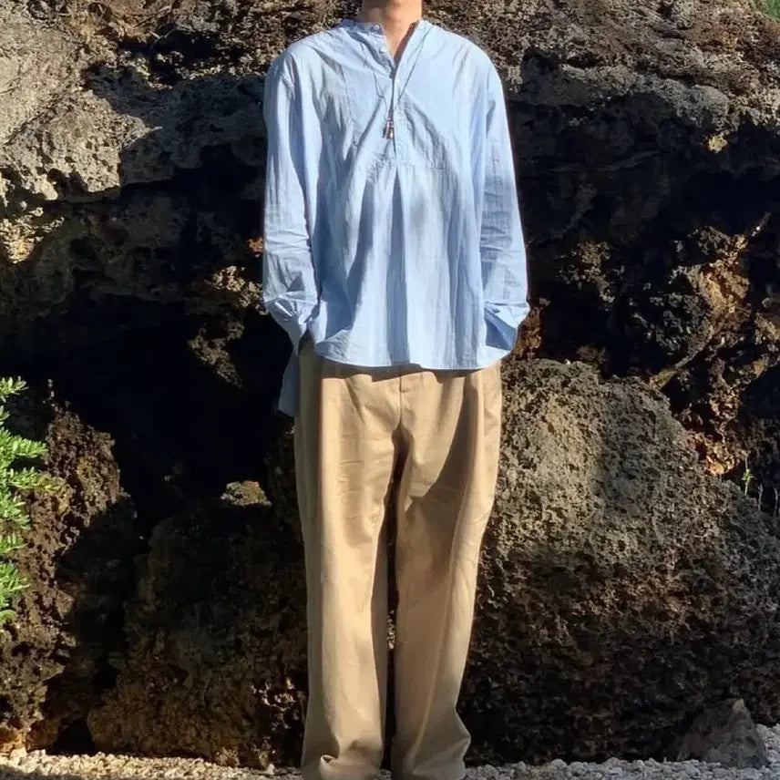 [BUNJANG] L Henry Neck Shirt Sky Blue / [L] 유스랩 헨리넥 셔츠 스카이블루 착샷있음