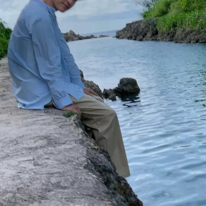 [BUNJANG] L Henry Neck Shirt Sky Blue / [L] 유스랩 헨리넥 셔츠 스카이블루 착샷있음