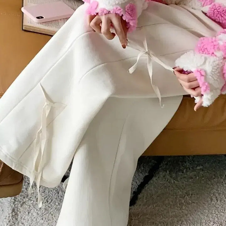 [BUNJANG] Ribbon String Wide Fleece Training Pants / 새상품)리본 스트링 와이드 기모트레이닝 팬츠