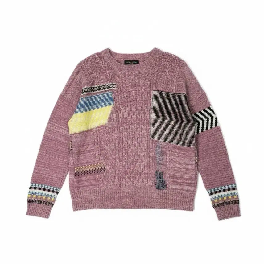 [BUNJANG] BoniAlex Patchwork Round Neck Knit Pink 66 / [66/55~66] 보니알렉스 패치워크 라운드넥 니트 핑크