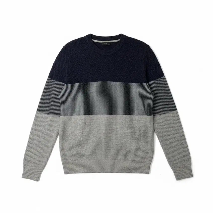 [BUNJANG] ZIG 배색 라운드넥 니트 스웨터 네이비그레이 / [100/남성95~105] 지이그 배색 라운드넥 니트 스웨터 네이비그레이