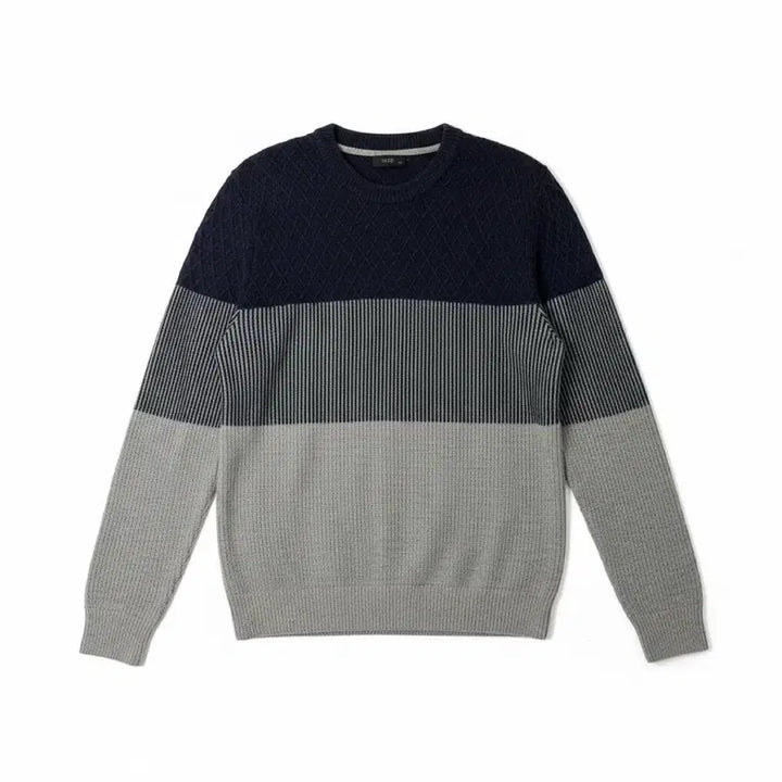 [BUNJANG] ZIG 배색 라운드넥 니트 스웨터 네이비그레이 / [100/남성95~105] 지이그 배색 라운드넥 니트 스웨터 네이비그레이